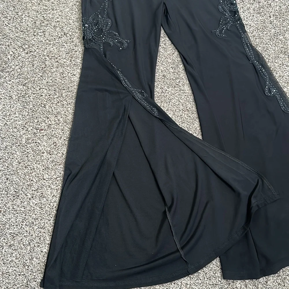 DARMASS black flares leg long high slits pants sequins detail SZ M goth Fariy - Picture 6 of 8